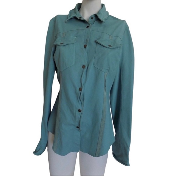 unbranded Tops - Blue leather blouse womens size Large snap front long sleeve